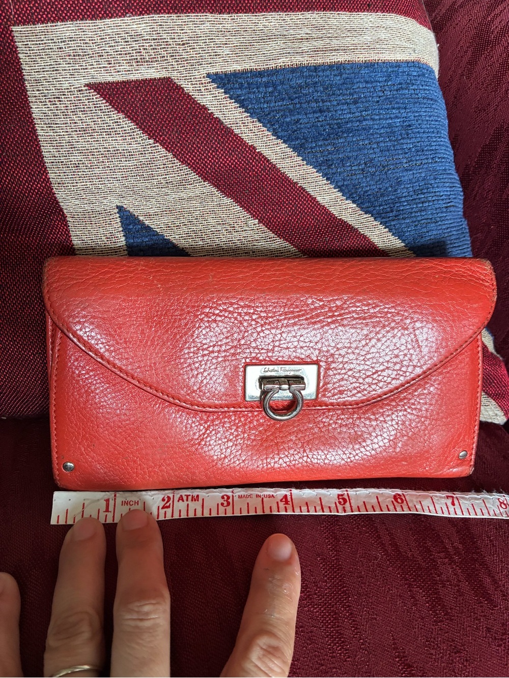 Salvatore Ferragamo Orange Pebbled Leather Clutch Purse with Original Papers - Picture 8 of 13